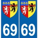 69 Rhône etiqueta engomada de la placa de escudo de armas el escudo de armas de pegatinas departamento