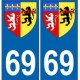 69 Rhône autocollant plaque blason armoiries stickers département