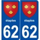 62 étaples blason autocollant plaque stickers ville