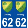 62 Grenay blason autocollant plaque stickers ville