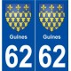 62 Guînes blason autocollant plaque stickers ville