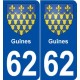 62 Guînes blason autocollant plaque stickers ville
