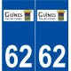 62 Guînes logo autocollant plaque stickers ville