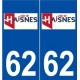 62 Haisnes logo autocollant plaque stickers ville