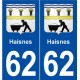 62 Haisnes blason autocollant plaque stickers ville