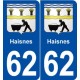 62 Haisnes blason autocollant plaque stickers ville