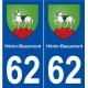 62 Hénin-Beaumont blason autocollant plaque stickers ville