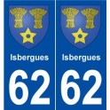62 Isbergues blason autocollant plaque stickers ville
