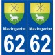 62 Mazingarbe blason autocollant plaque stickers ville