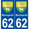 62 Mazingarbe blason autocollant plaque stickers ville