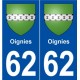 62 Oignies blason autocollant plaque stickers ville