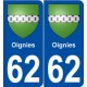 62 Oignies blason autocollant plaque stickers ville