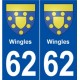 62 Wingles blason autocollant plaque stickers ville