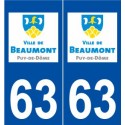 63 Beaumont logo autocollant plaque stickers ville