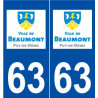 63 Beaumont logo autocollant plaque stickers ville