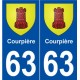63 Courpière blason autocollant plaque stickers ville