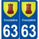 63 Courpière blason autocollant plaque stickers ville