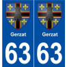 63 Gerzat blason autocollant plaque stickers ville