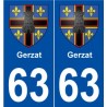63 Gerzat blason autocollant plaque stickers ville