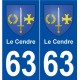 63 Le Cendre blason autocollant plaque stickers ville