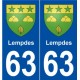 63 Lempdes blason autocollant plaque stickers ville