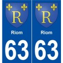 63 Riom blason autocollant plaque stickers ville