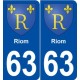 63 Riom blason autocollant plaque stickers ville