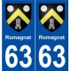 63 Romagnat blason autocollant plaque stickers ville