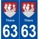63 Thiers blason autocollant plaque stickers ville