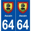 64 Ascain blason autocollant plaque stickers ville