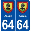 64 Ascain blason autocollant plaque stickers ville