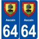 64 Ascain blason autocollant plaque stickers ville