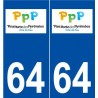 64 Pau logo autocollant plaque stickers ville