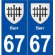 67 Barr blason autocollant plaque stickers ville
