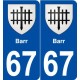 67 Barr blason autocollant plaque stickers ville