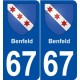 67 Benfeld blason autocollant plaque stickers ville
