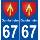 67 Gambsheim blason autocollant plaque stickers ville