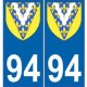 94 Val de Marne autocollant plaque blason armoiries stickers département