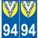 94 Val de Marne la etiqueta engomada de la placa de escudo de armas el escudo de armas de pegatinas departamento