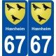 67 Hœnheim blason autocollant plaque stickers ville