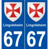 67 Lingolsheim blason autocollant plaque stickers ville