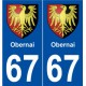 67 Obernai blason autocollant plaque stickers ville