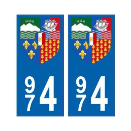 974 La Réunion autocollant plaque blason armoiries stickers département 
