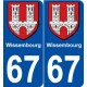 67 Wissembourg blason autocollant plaque stickers ville