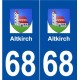 68 Altkirch logo autocollant plaque stickers ville