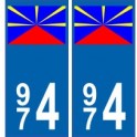 974 La Reunión de la etiqueta engomada de la placa de logotipo de la bandera de triángulo - escudo de armas de pegatinas departa
