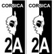 2A Haute-Corse autocollant plaque fond rouge noir
