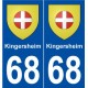 68 Kingersheim blason autocollant plaque stickers ville