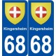 68 Kingersheim blason autocollant plaque stickers ville
