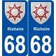68 Rixheim blason autocollant plaque stickers ville